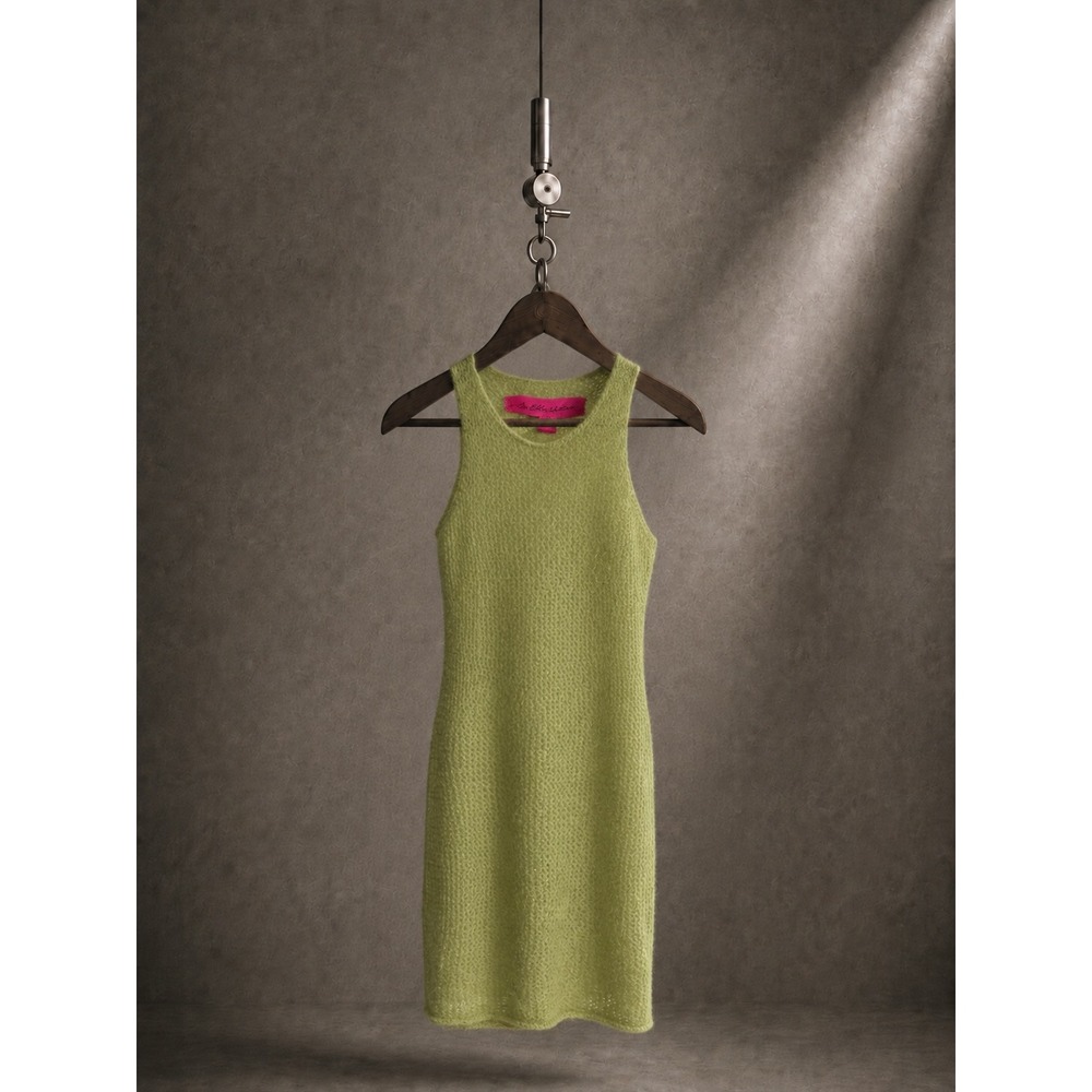 The Elder Statesman Bouclé Mulberry Silk Sheath Mini Dress Wasabi NWT S $1195